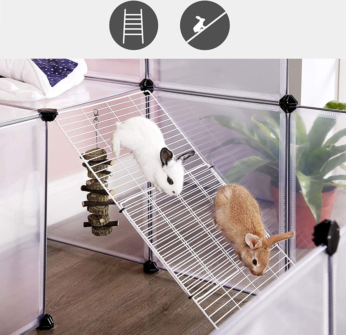 Huisdierkooi - kooi voor kleine dieren - max 143x108 cm - voor muizen cavia en meer - 2 verdiepingen - wit - LPC004W01 - Afbeelding 8