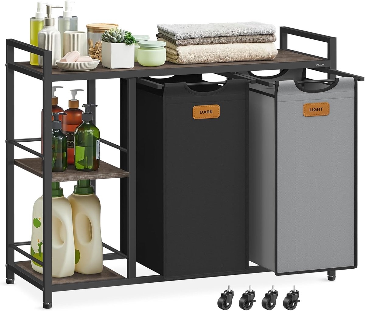 Wasmand in meubel - wasmand met 2 zakken - 100 Liter - 87 x 80 x 33 cm - Wassorteerder - zwart - blh311b02