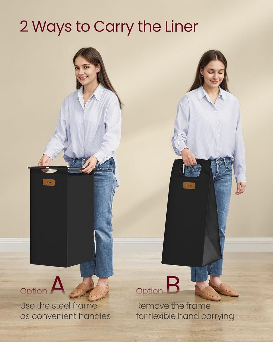 Wasmand in meubel - wasmand met 2 zakken - 100 Liter - 87 x 80 x 33 cm - Wassorteerder - zwart - blh311b02 - Afbeelding 5