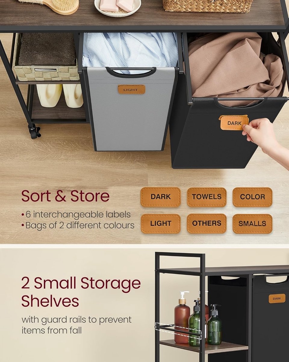 Wasmand in meubel - wasmand met 2 zakken - 100 Liter - 87 x 80 x 33 cm - Wassorteerder - zwart - blh311b02 - Afbeelding 6