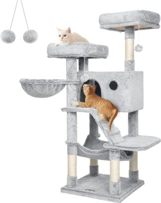Feandrea - Grote krabpaal - kattenboom - 135 cm hoog - pluche - 8 niveaus = lichtgrijs - PCT162W01