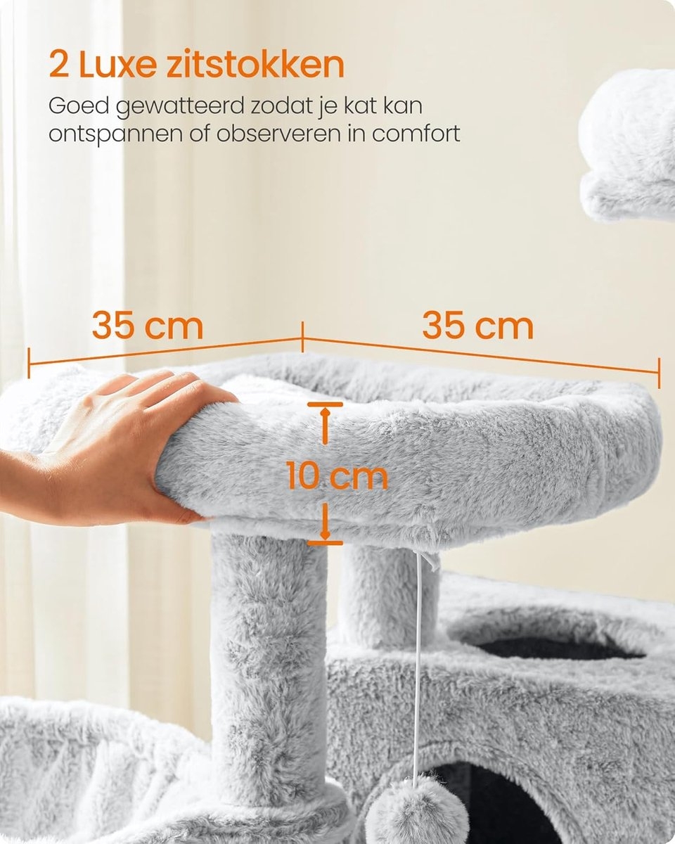 Feandrea - Grote krabpaal - kattenboom - 135 cm hoog - pluche - 8 niveaus = lichtgrijs - PCT162W01 - Afbeelding 2