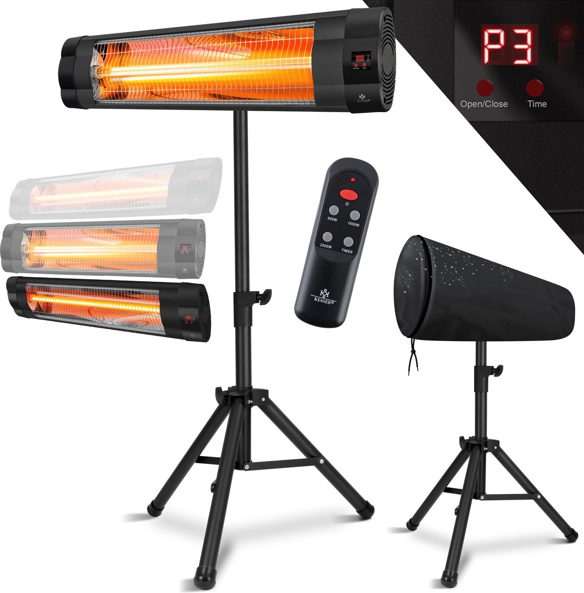 Infraroodstraler - terrasverwarmer - infrarood verwarming - patiostraler - 2500W - met afstandsbediening - zwart