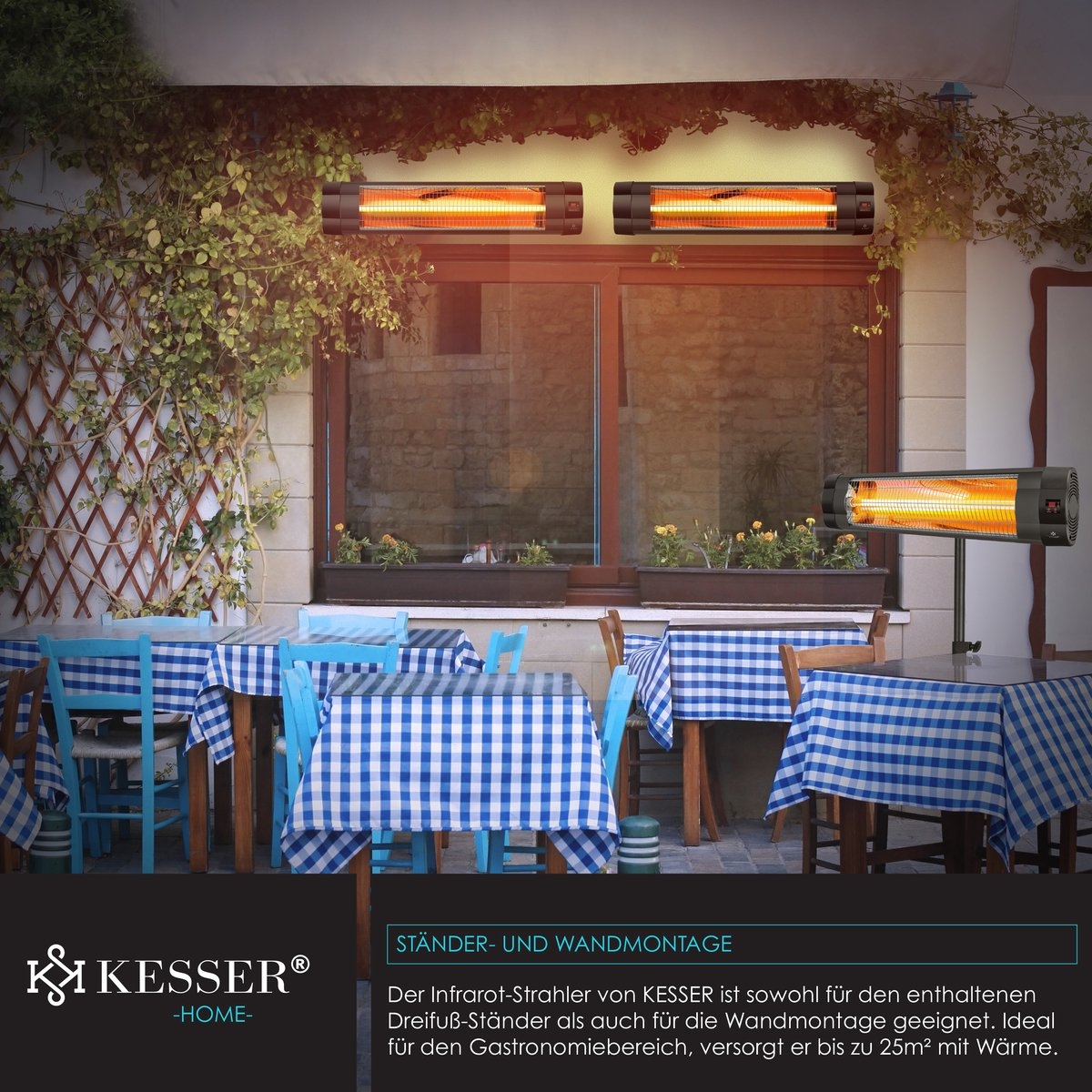 Infraroodstraler - terrasverwarmer - infrarood verwarming - patiostraler - 2500W - met afstandsbediening - zwart - Afbeelding 4