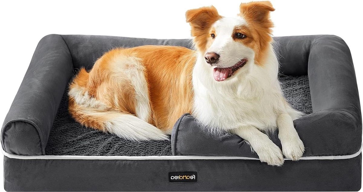Orthopedisch hondenbed met verhoogde randen - 91x71x25 cm - zacht gevoerd - grijs - PGW076G01