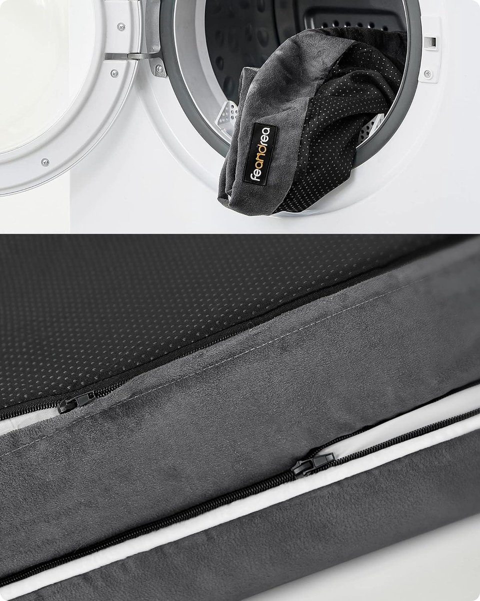 Orthopedisch hondenbed met verhoogde randen - 91x71x25 cm - zacht gevoerd - grijs - PGW076G01 - Afbeelding 2