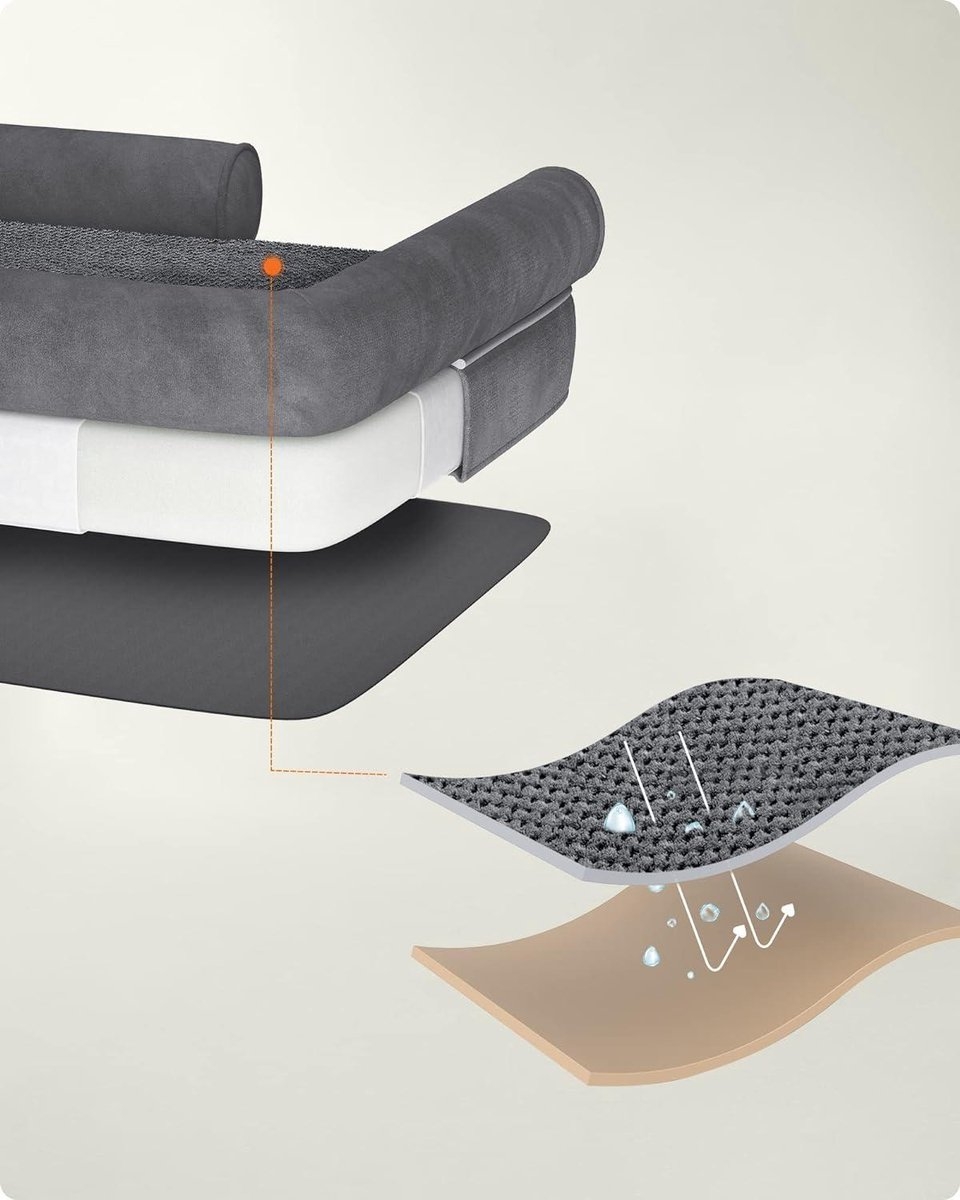 Orthopedisch hondenbed met verhoogde randen - 91x71x25 cm - zacht gevoerd - grijs - PGW076G01 - Afbeelding 3