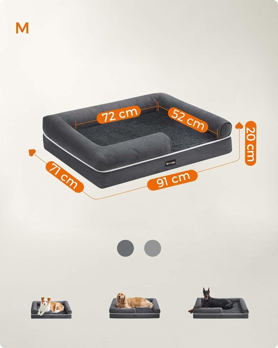 Orthopedisch hondenbed met verhoogde randen - 91x71x25 cm - zacht gevoerd - grijs - PGW076G01 - Afbeelding 4