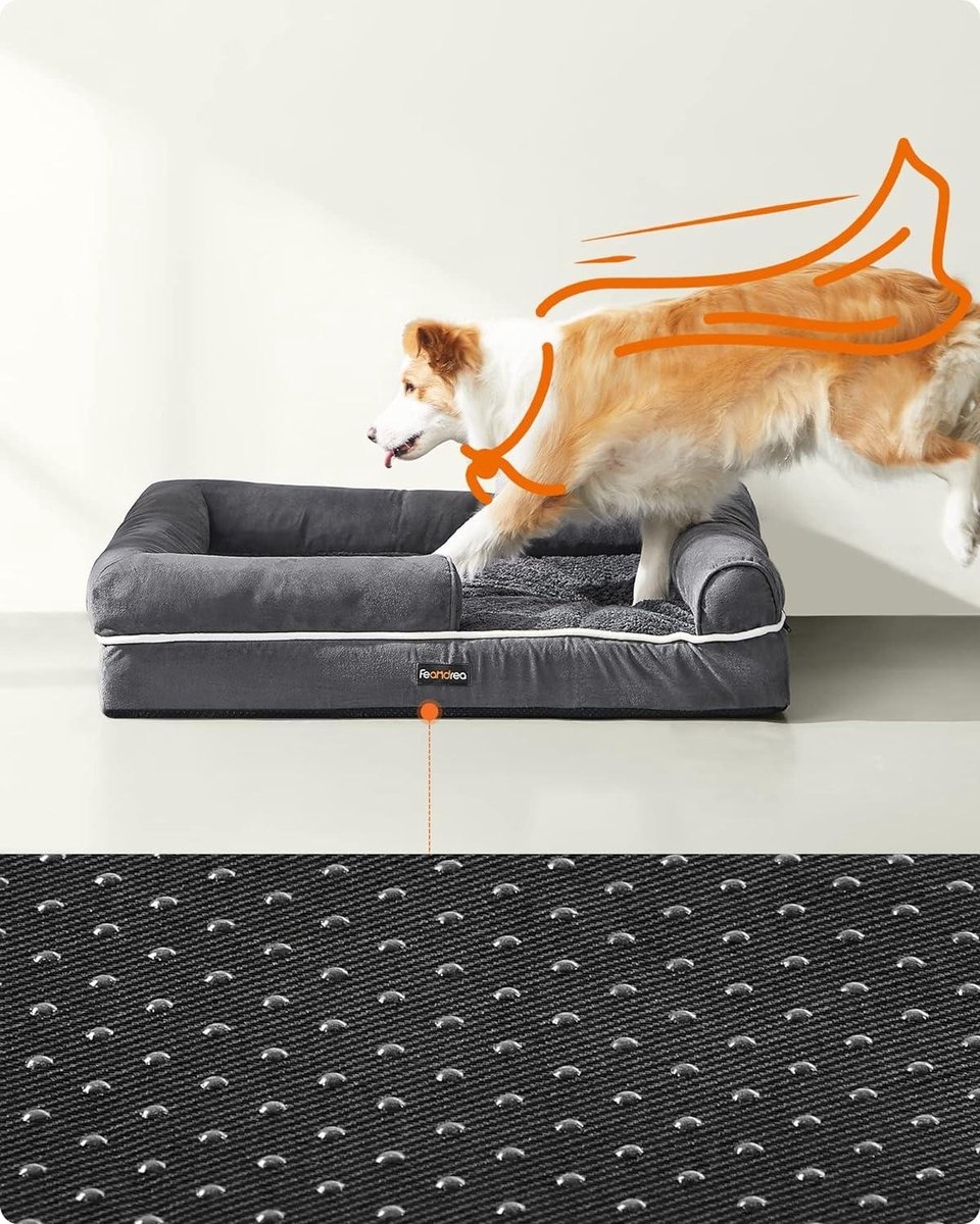 Orthopedisch hondenbed met verhoogde randen - 91x71x25 cm - zacht gevoerd - grijs - PGW076G01 - Afbeelding 5