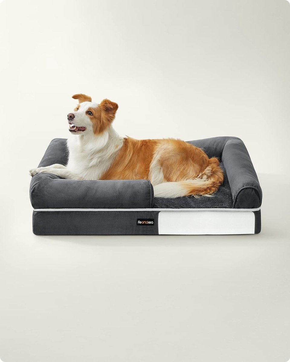 Orthopedisch hondenbed met verhoogde randen - 91x71x25 cm - zacht gevoerd - grijs - PGW076G01 - Afbeelding 6