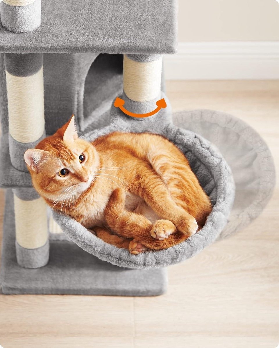 Krabpaal - kattenboom - 110 cm hoog - 9 sisal krabplekken - met o.a. hangmat, touw en schuilplekken - pluche - lichtgrijs - PCT260W01 - Afbeelding 7