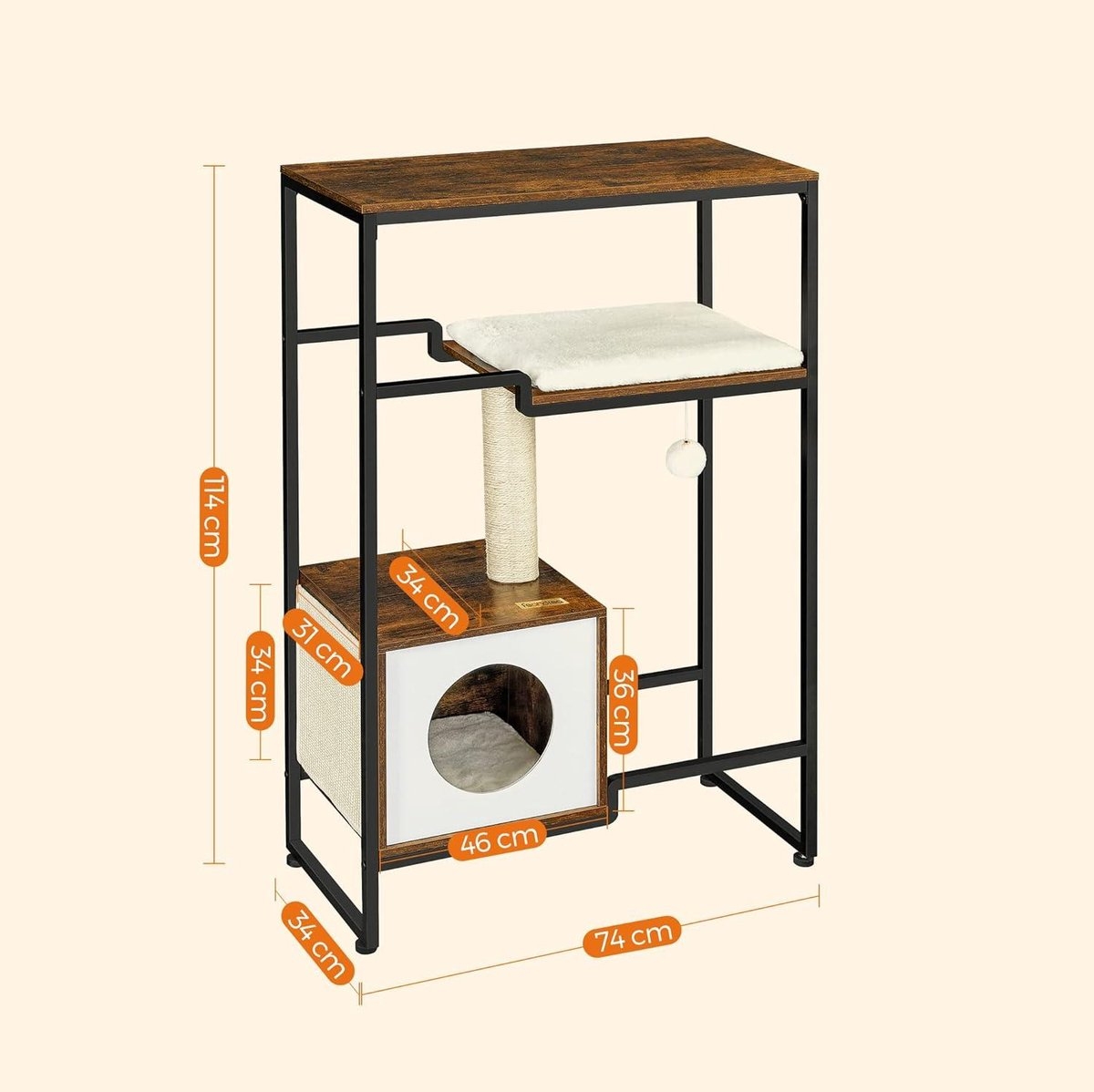 2-in-1 Krabpaal / bijzettafel / wandtafel - metaal hout en pluche - hoogte 114 cm - bruin met beige - PCT112X01. - Afbeelding 9