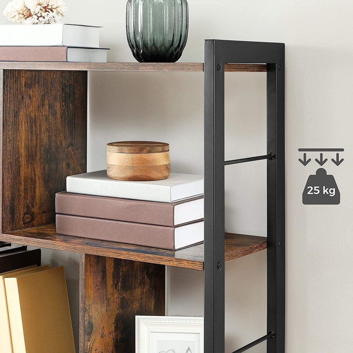 Boekenkast - open kast - hoogte 154.5 cm - metaal met hout - zwart / bruin - LBC012B02 - Afbeelding 5