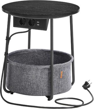 Bijzettafel met stoffen mand - met stopcontact en USB - diameter 45 cm - met Opbergoplossing - LET228B02 (kopie)