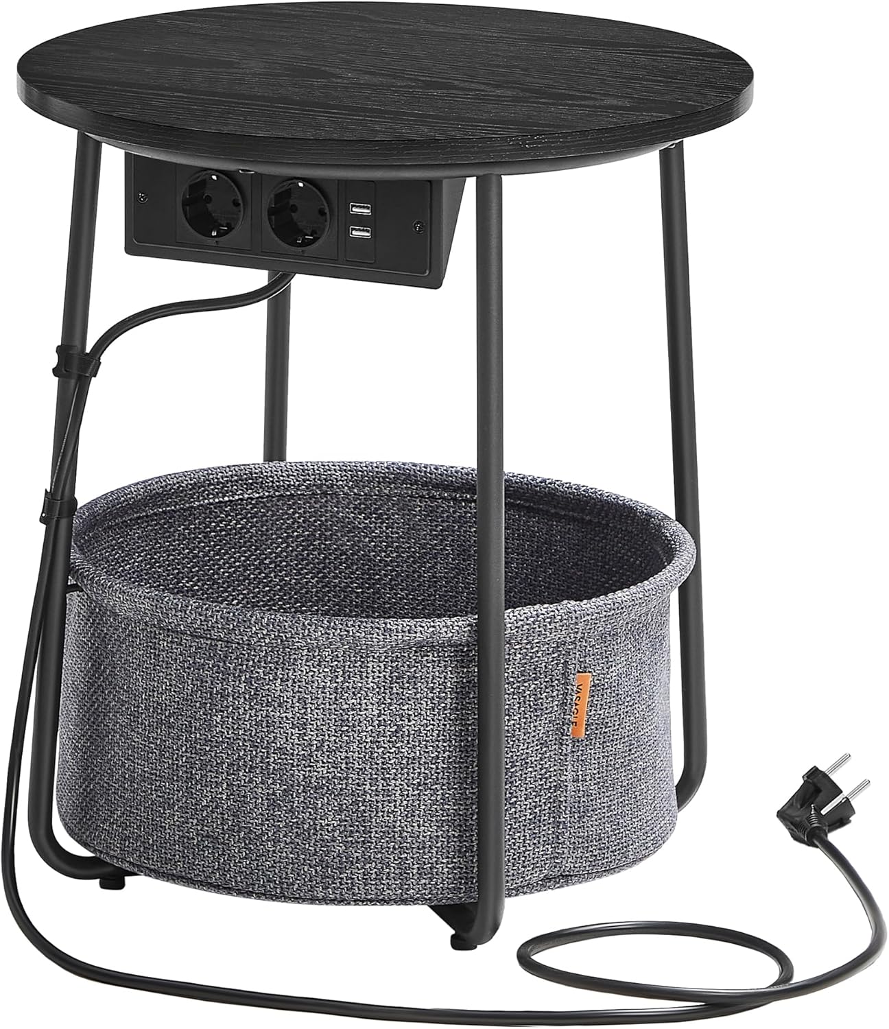 Bijzettafel met stoffen mand - met stopcontact en USB - diameter 45 cm - met Opbergoplossing - LET228B02 (kopie)