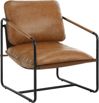 Woltu - loungestoel - fauteuil - cocktailstoel - bijzetstoel- bruin - metalen frame