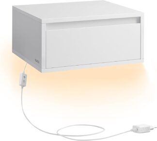 Zwevend / hangend nachtkastje met lamp in 3 kleuren - 35 x 40 x 18 cm - wit - LET654W01