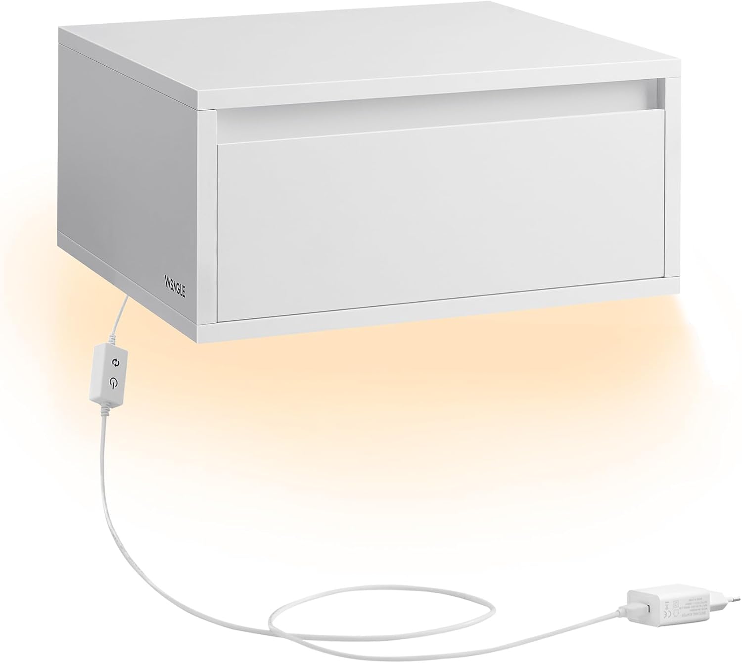 Zwevend / hangend nachtkastje met lamp in 3 kleuren - 35 x 40 x 18 cm - wit - LET654W01