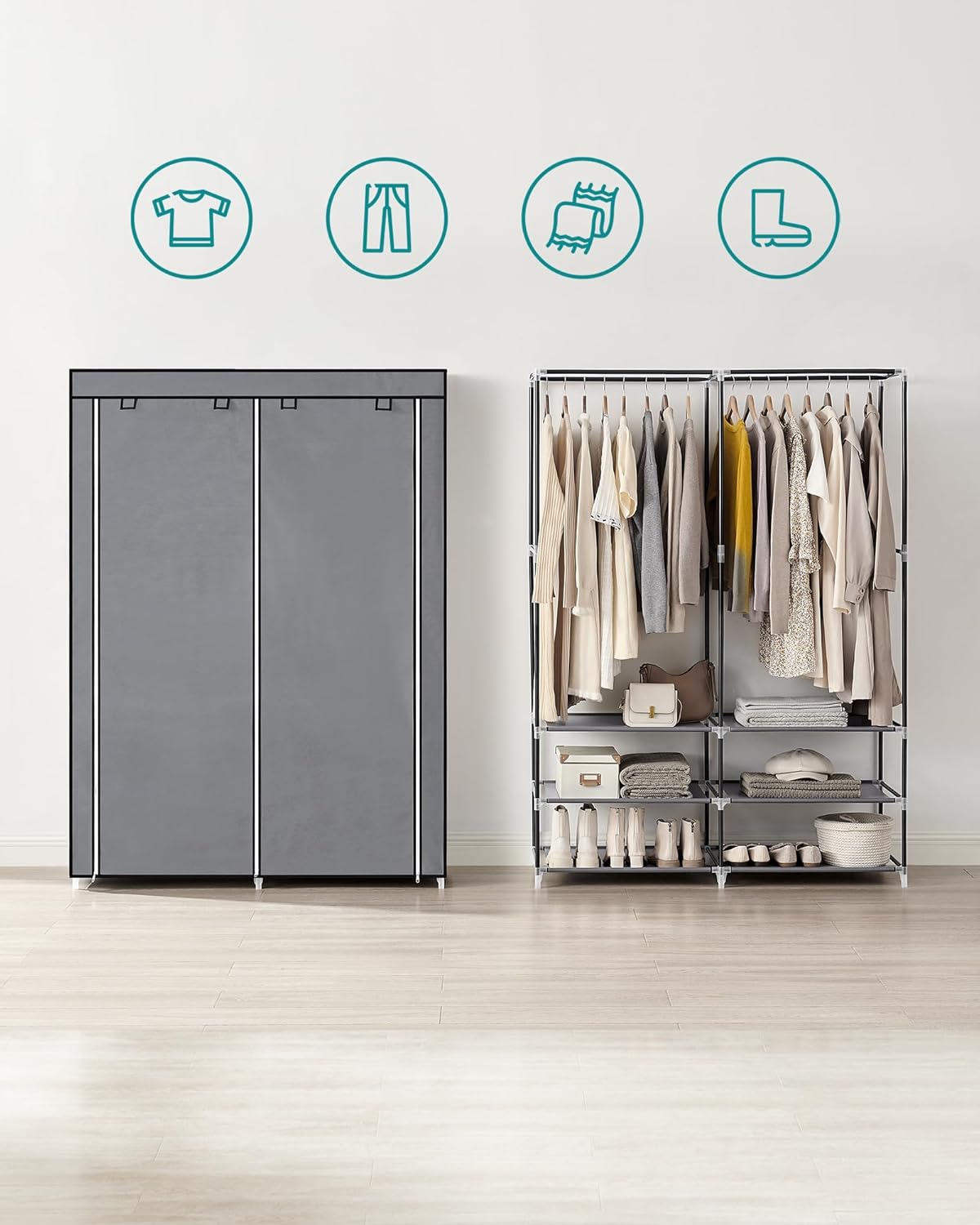 Open kledingkast - 182 cm hoog - kledingrek - kledingstang - zwart - ryg026r02 - Afbeelding 3