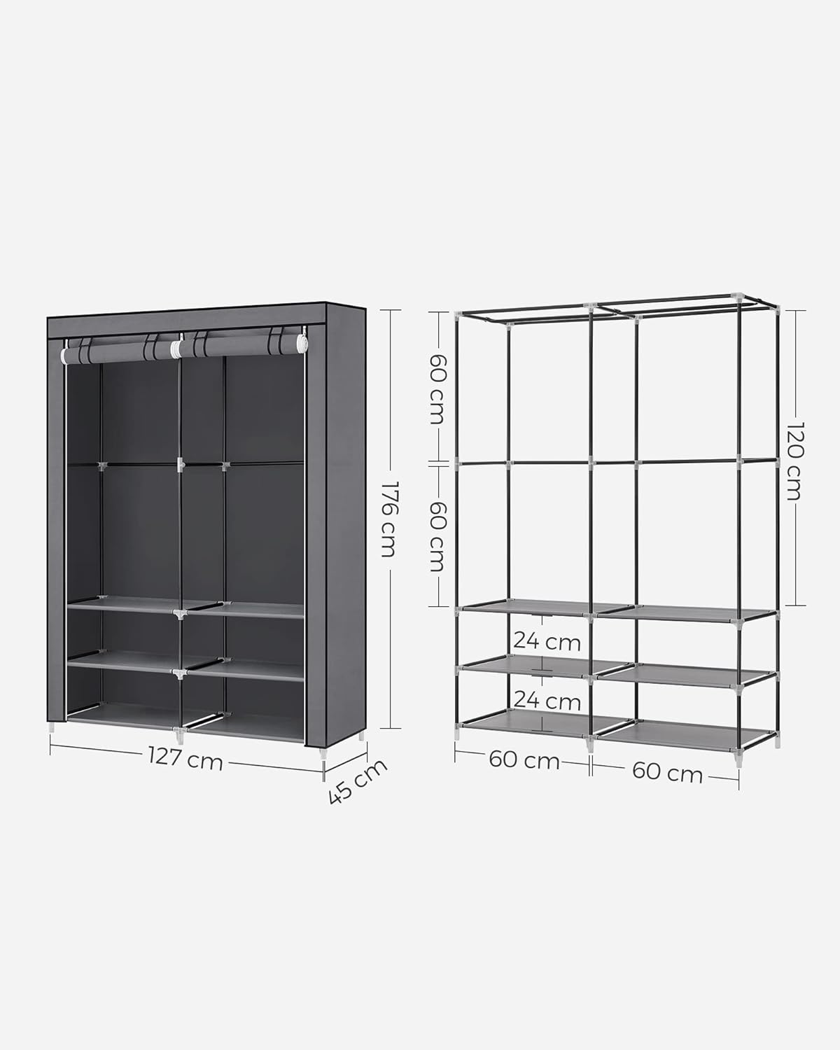 Open kledingkast - 182 cm hoog - kledingrek - kledingstang - zwart - ryg026r02 - Afbeelding 5