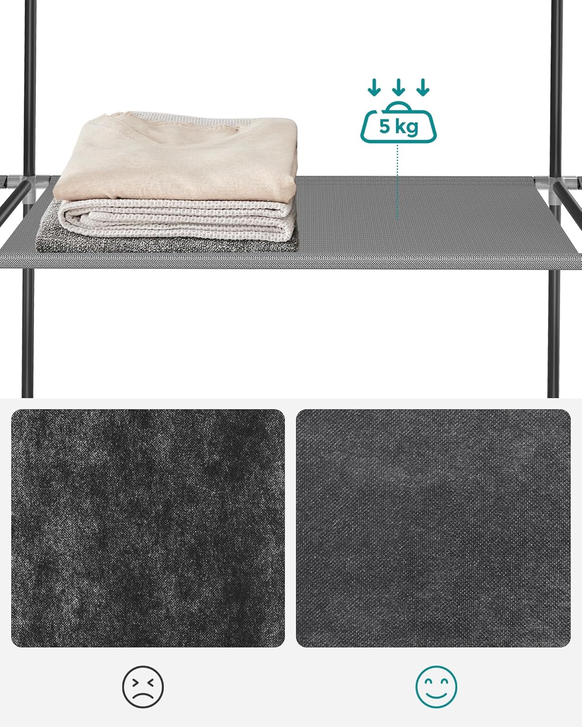 Open kledingkast - 182 cm hoog - kledingrek - kledingstang - zwart - ryg026r02 - Afbeelding 6