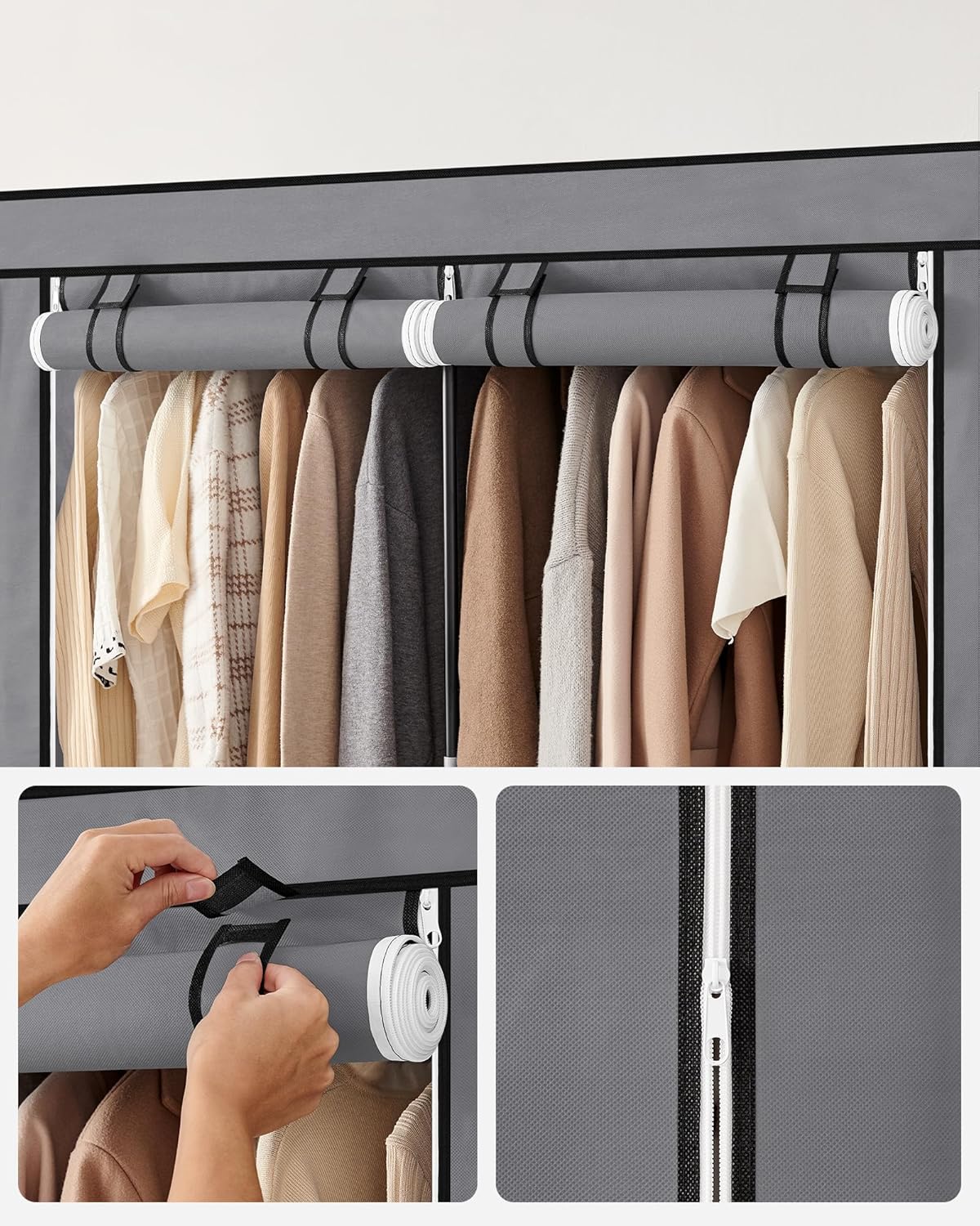 Open kledingkast - 182 cm hoog - kledingrek - kledingstang - zwart - ryg026r02 - Afbeelding 9