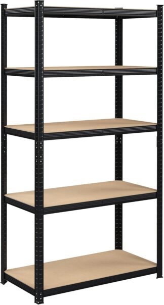 Stellingkast XL - 200x100 cm - 50 cm diepte - tot 600 kg belastbaar - stalen frame - 5 verstelbare MDF planken - zwart- GLR050B01