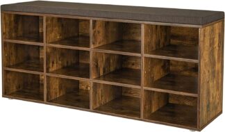 Schoenenkast en opbergkast voor schoenen XL - 104 cm breed - 12 vakken - met kussen - bruin - hout - LHS012B01