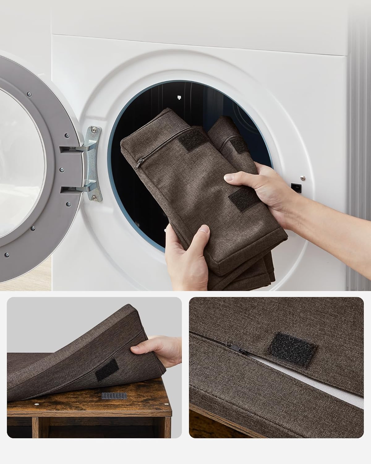 Schoenenkast en opbergkast voor schoenen XL - 104 cm breed - 12 vakken - met kussen - bruin - hout - LHS012B01 - Afbeelding 6