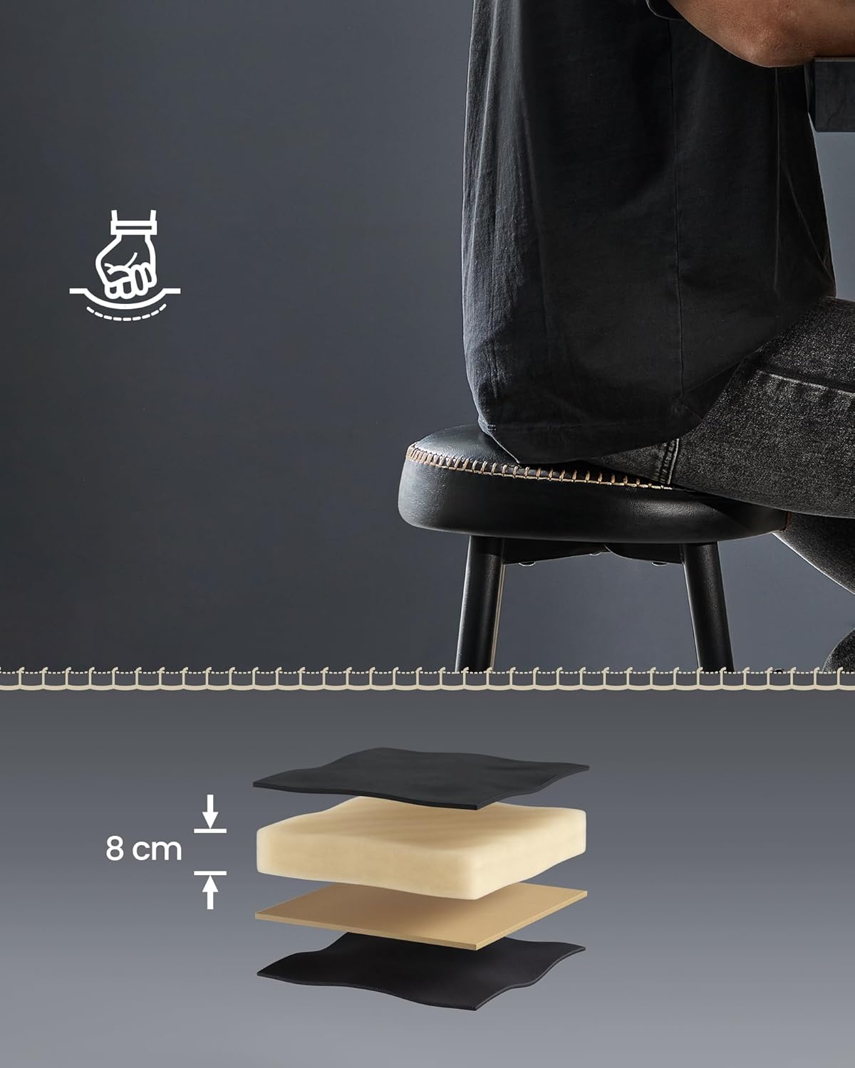 2x Barkruk - PU leren zitting met stiksels - zithoogte 76,2 cm - zwart - LBC090B01 - Afbeelding 7