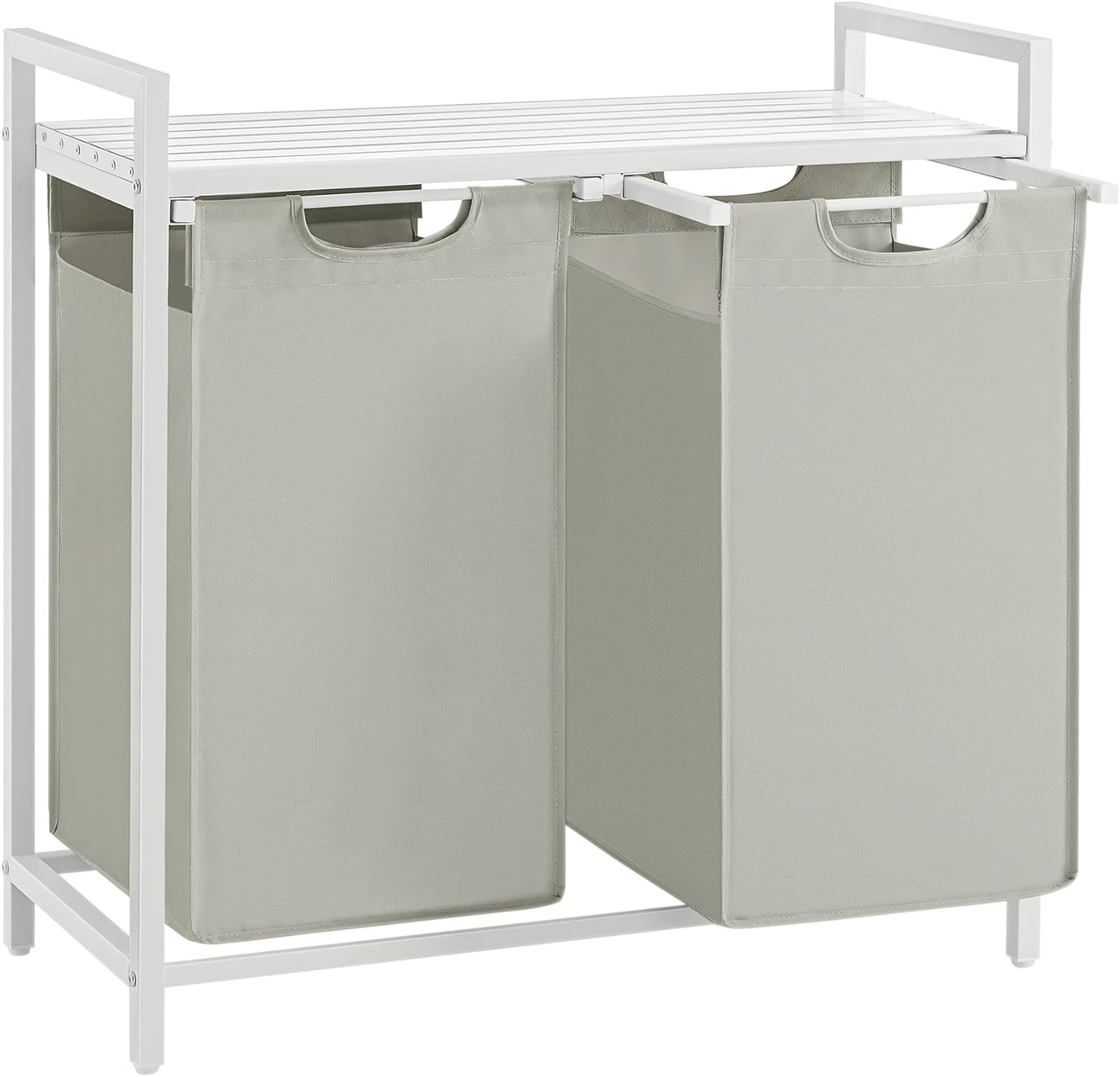 Wasmand - 92 liter (2x 46liter) wit met lichtgrijs - 73x33x72 cm - verwijderbare zakken - met plank - blh201w11