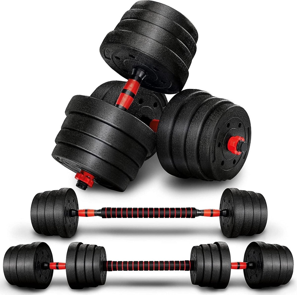 Dumbells set - Gewichten set - Halterset - Verstelbaar - 30 kg - Rood