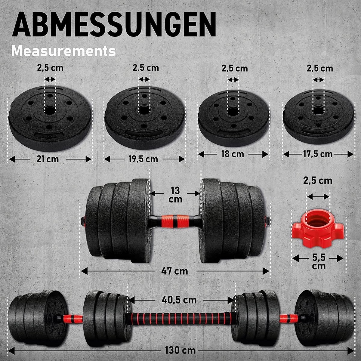 Dumbells set - Gewichten set - Halterset - Verstelbaar - 30 kg - Rood - Afbeelding 4