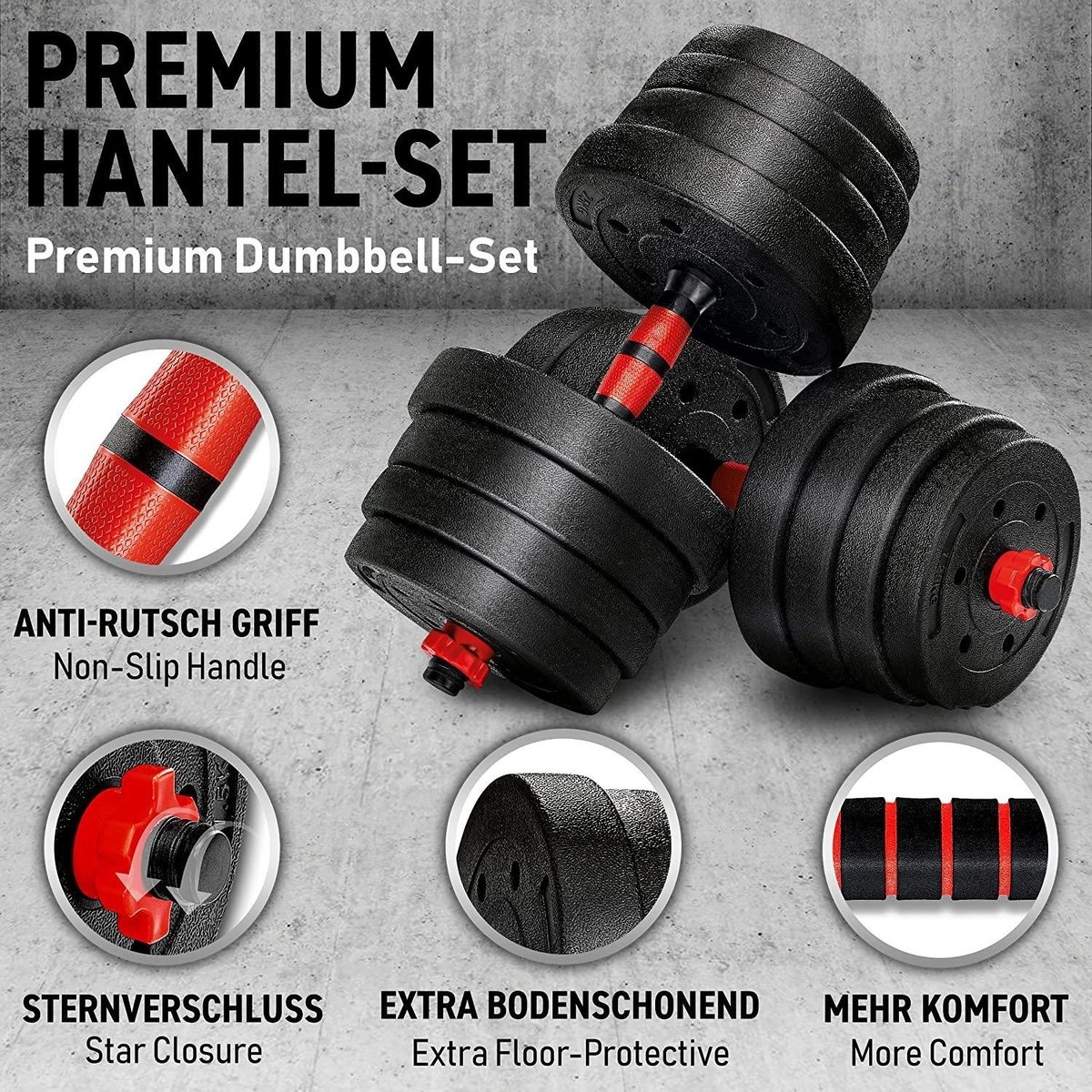 Dumbells set - Gewichten set - Halterset - Verstelbaar - 30 kg - Rood - Afbeelding 5