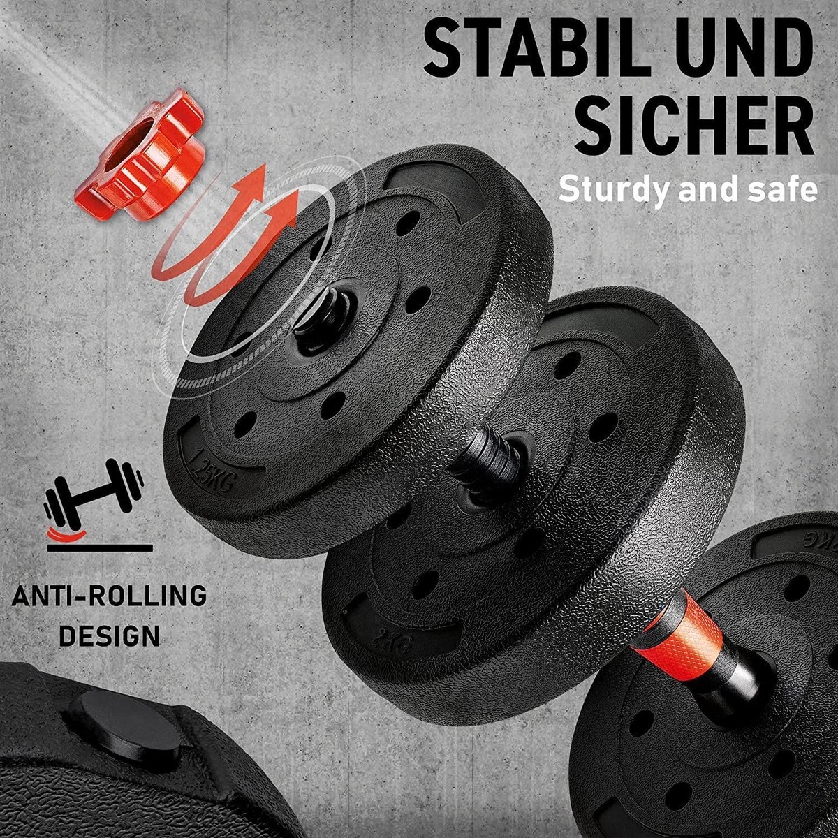 Dumbells set - Gewichten set - Halterset - Verstelbaar - 30 kg - Rood - Afbeelding 6