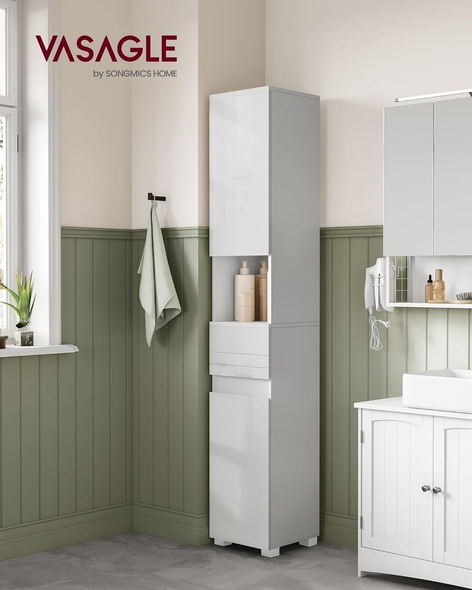 VASAGLE Badkamerkast - hoogte 170 cm - opbergkast - kolom - met lade, verstelbare planken - vakken - BBC560P31 - Afbeelding 4