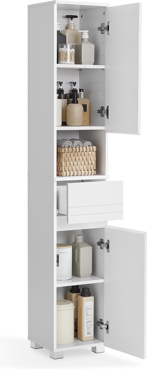 VASAGLE Badkamerkast - hoogte 170 cm - opbergkast - kolom - met lade, verstelbare planken - vakken - BBC560P31 - Afbeelding 5