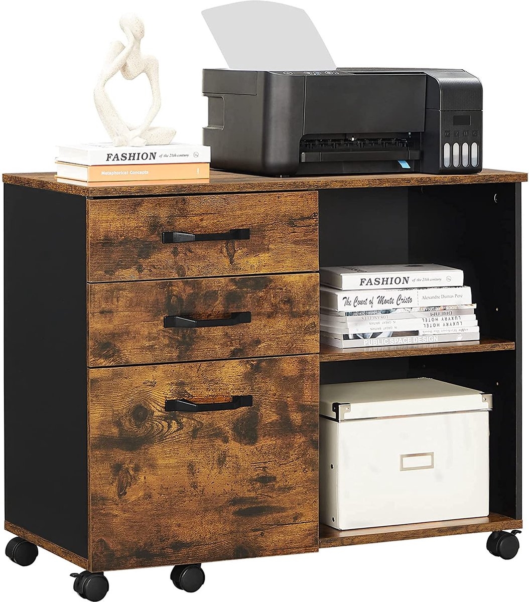 Archiefkast - rolcontainer - ladeblok kantoor - verrijdbaar met wielen - 3 laden - voor documenten in DIN A4 - bruin-zwart - OFC041B01 - Afbeelding 6