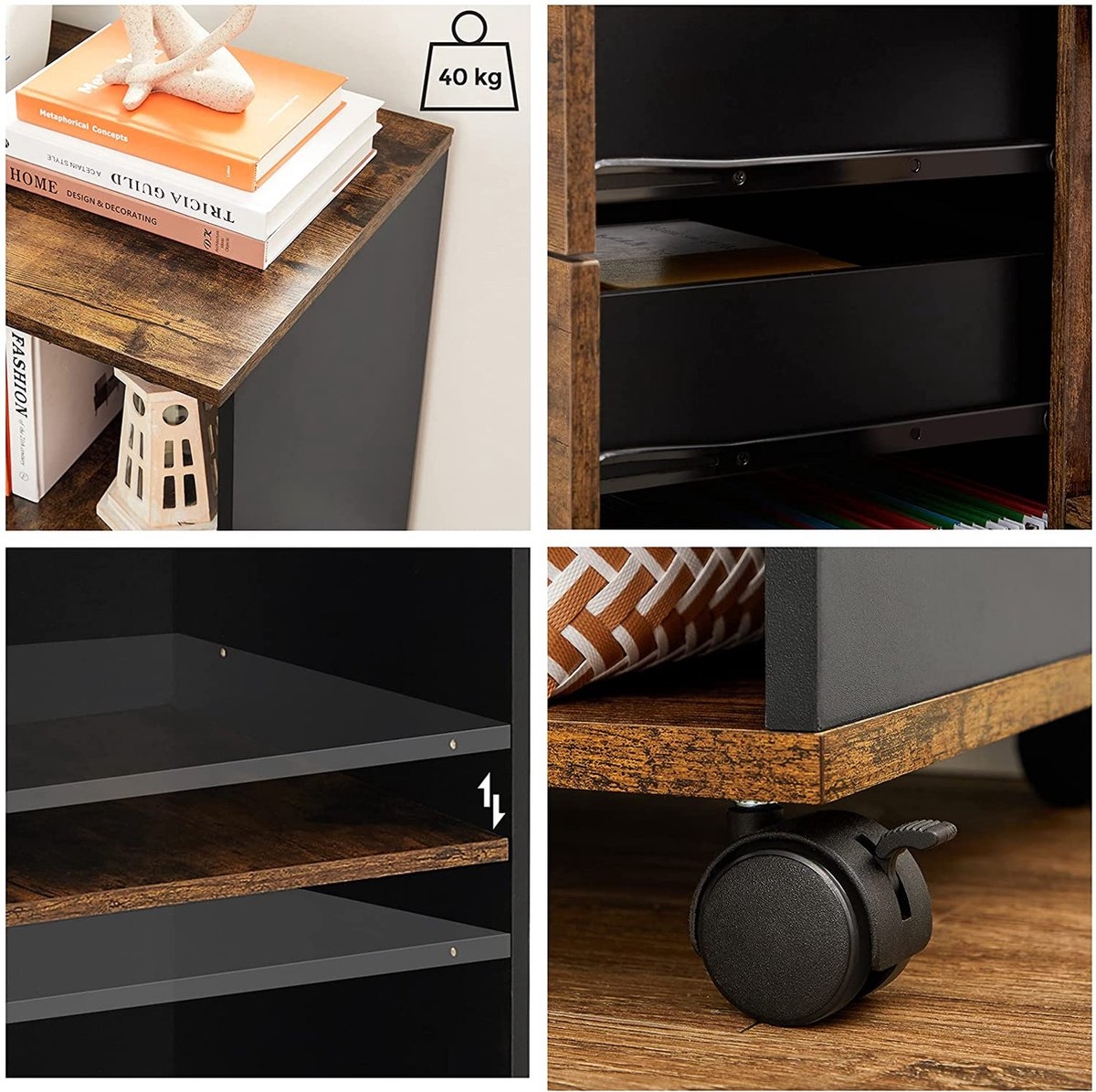 Archiefkast - rolcontainer - ladeblok kantoor - verrijdbaar met wielen - 3 laden - voor documenten in DIN A4 - bruin-zwart - OFC041B01 - Afbeelding 7