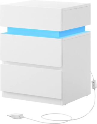 Nachtkastje met LED verlichting - 3 laden - verschillende LED kleuren - 335 x 40 x 55 cm - wit - LET630T10