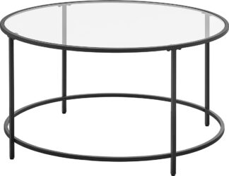 Salontafel - glazen tafel met metalen frame - diameter 84 cm - zwart - LGT021B01