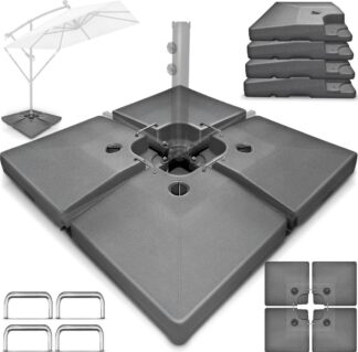 Parasolstandaard 90 liter / 120 kg - 106x106 cm - 4 delig - zand of watervulling - voor zweefparasol - antraciet