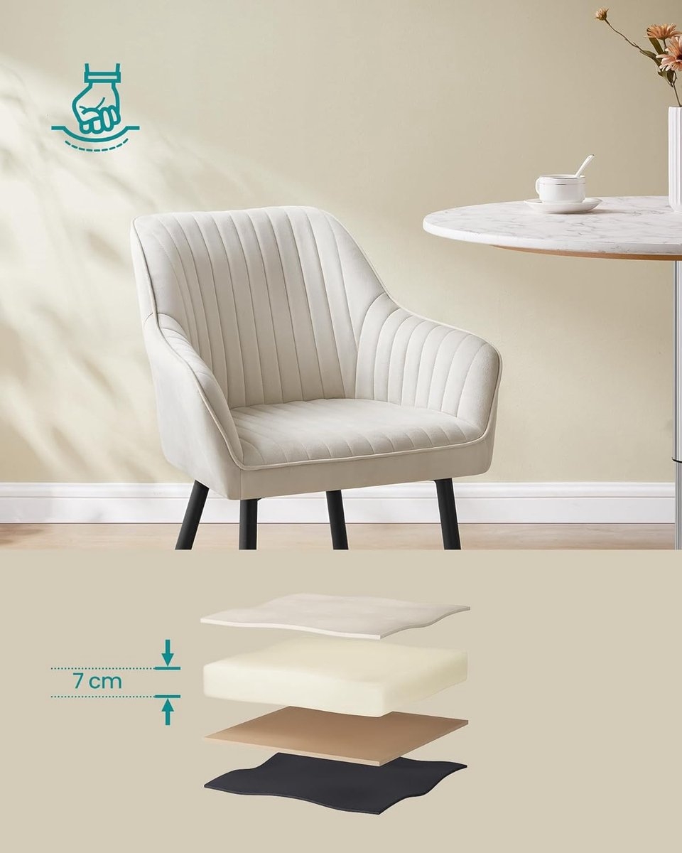 4x Eetkamerstoel – kuipstoel - keukenstoelen - fluwelen stoel - met armleuningen - metaal met stof - beige met zwart - set van 4 stuks -LDC087W01 - Afbeelding 6