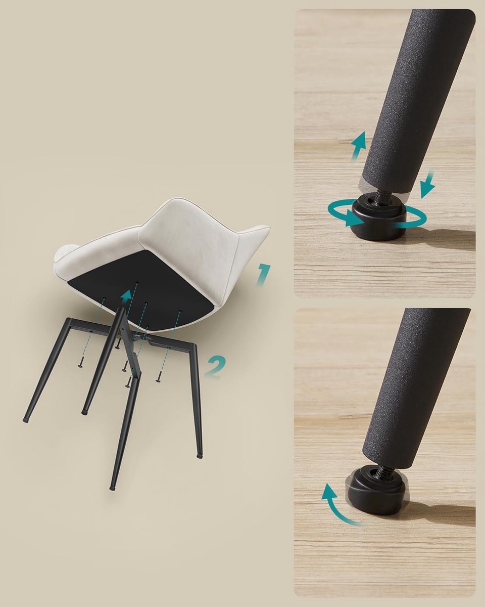 4x Eetkamerstoel – kuipstoel - keukenstoelen - fluwelen stoel - met armleuningen - metaal met stof - beige met zwart - set van 4 stuks -LDC087W01 - Afbeelding 8