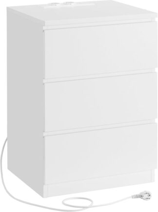 Nachtkastje / bijzettafel bed - met 3 laden - 2 AC-stopcontacten en 2 USB-poorten - wit - LET631W14