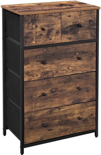 Opbergkast - ladekast - kast slaapkamer - stof met Mdf-Front - bruin met zwart - LGS45H