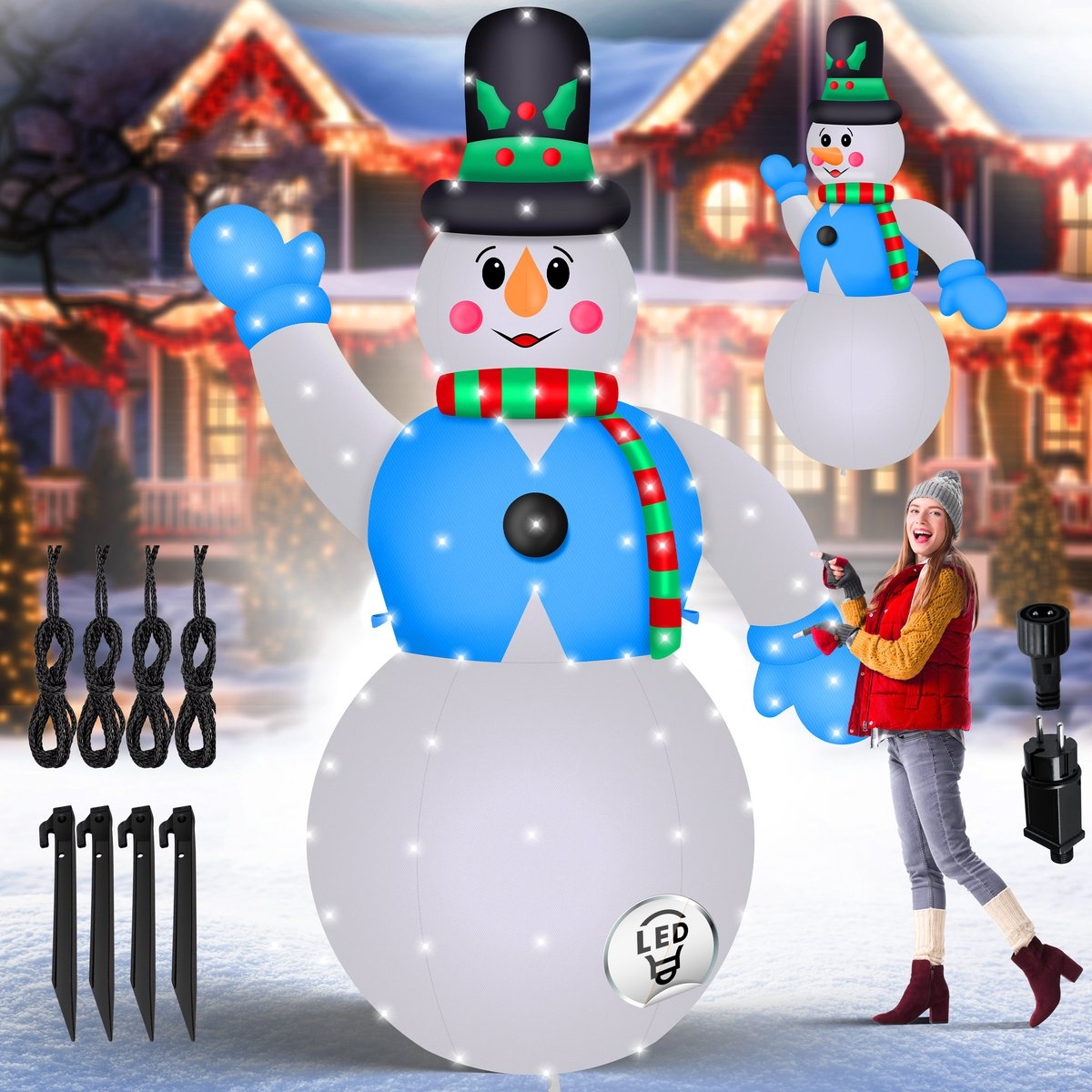 Opblaasbare sneeuwman / sneeuwpop - 350 cm hoog - met LED Verlichting - kerstdecoratie - LED Kerstverlichting - weerbestendig IP44 - met geïntegreerde blazer