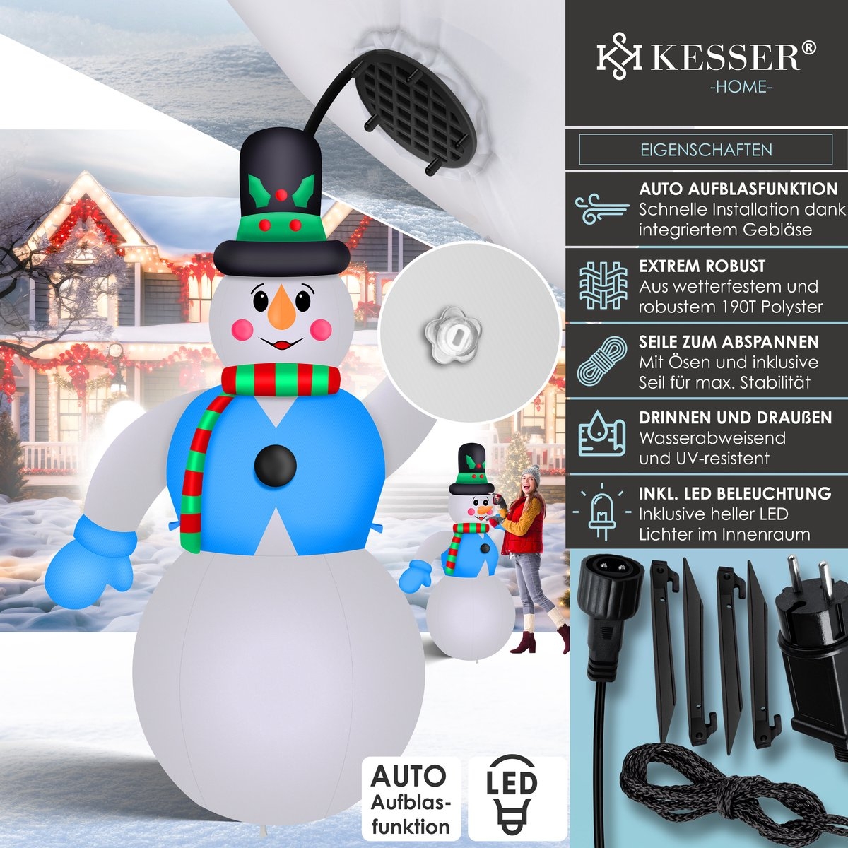 Opblaasbare sneeuwman / sneeuwpop - 350 cm hoog - met LED Verlichting - kerstdecoratie - LED Kerstverlichting - weerbestendig IP44 - met geïntegreerde blazer - Afbeelding 2