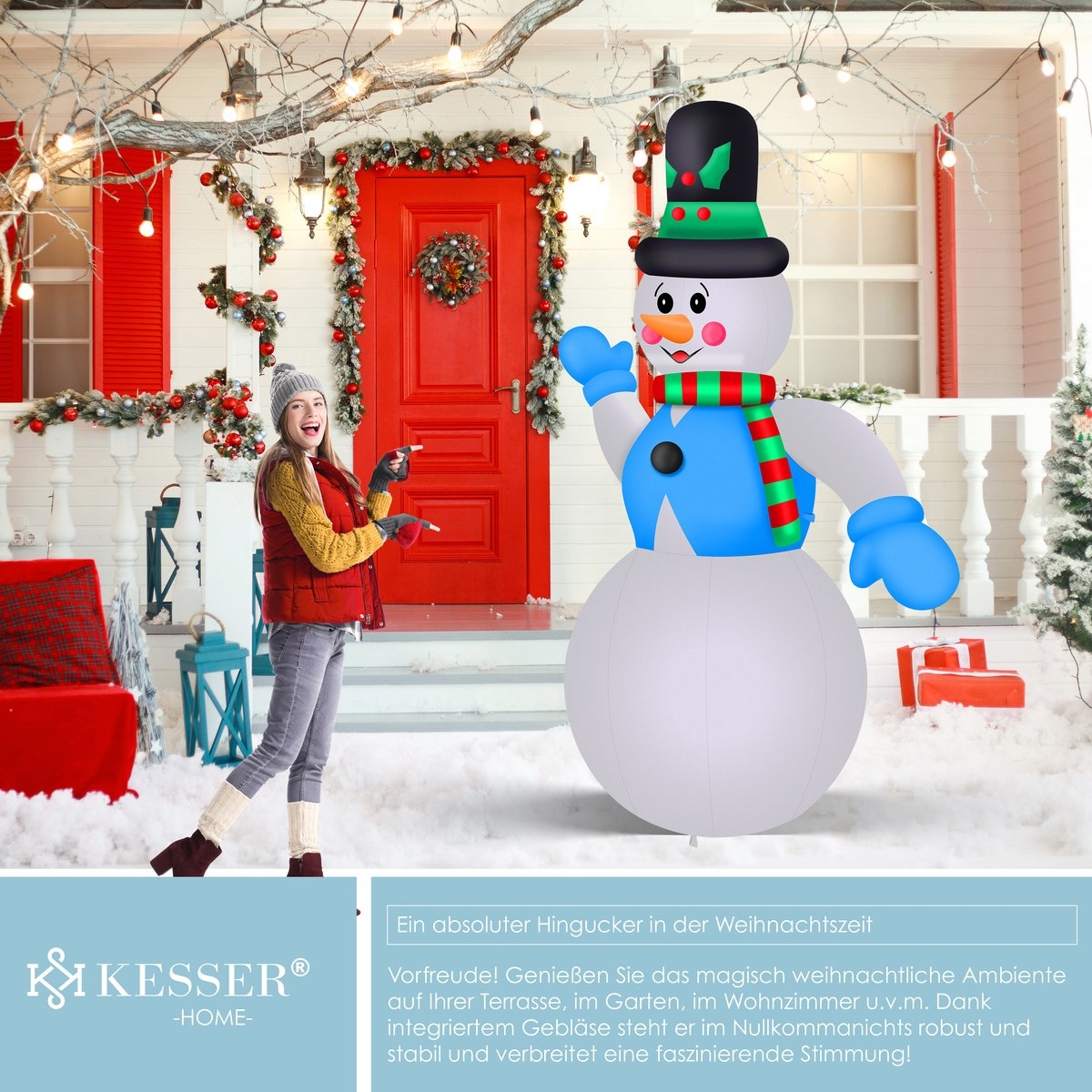 Opblaasbare sneeuwman / sneeuwpop - 350 cm hoog - met LED Verlichting - kerstdecoratie - LED Kerstverlichting - weerbestendig IP44 - met geïntegreerde blazer - Afbeelding 3