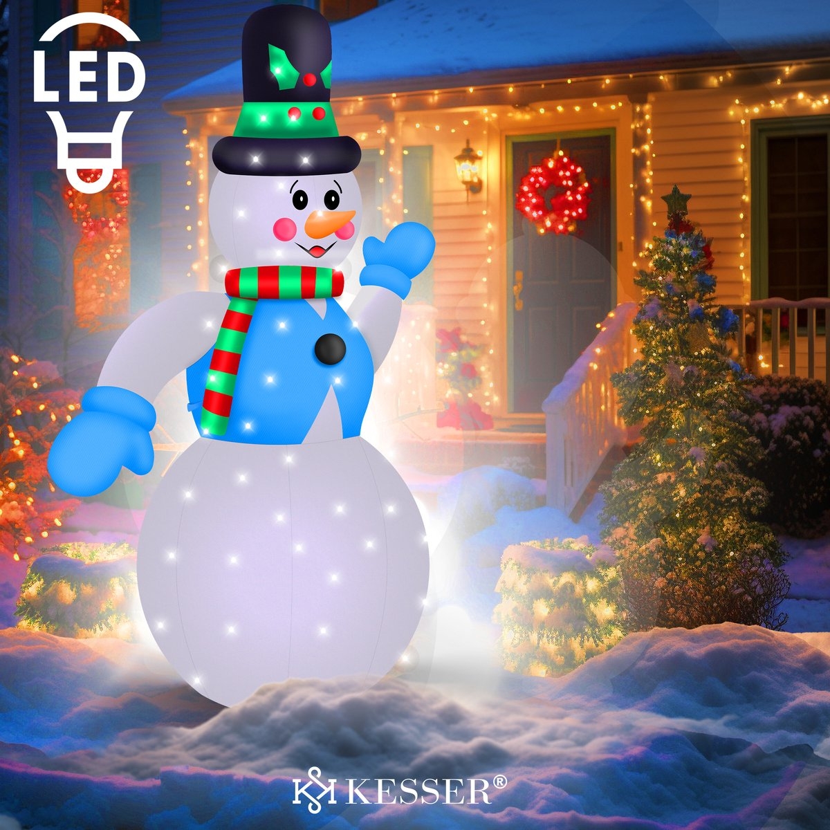 Opblaasbare sneeuwman / sneeuwpop - 350 cm hoog - met LED Verlichting - kerstdecoratie - LED Kerstverlichting - weerbestendig IP44 - met geïntegreerde blazer - Afbeelding 4